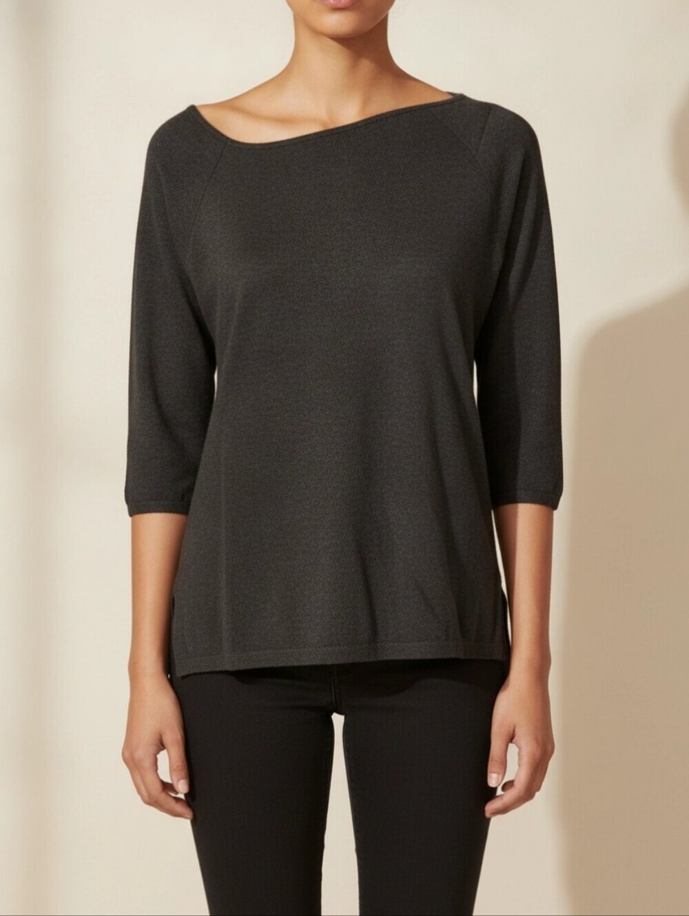 Silk Assets DVF Pull Over Silk Blend Black Sweater Asymmetrical Neckline